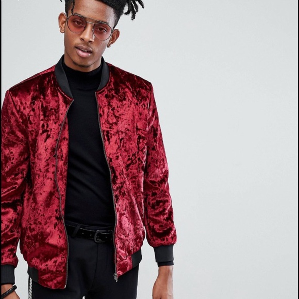 Noose&Monkey Men’s Red Velvet Bomber Jacket